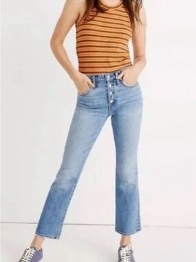 Madewell Mid Rise Cali Demi Boot Cropped Kick Flare Button Fly Jeans Sz 28
